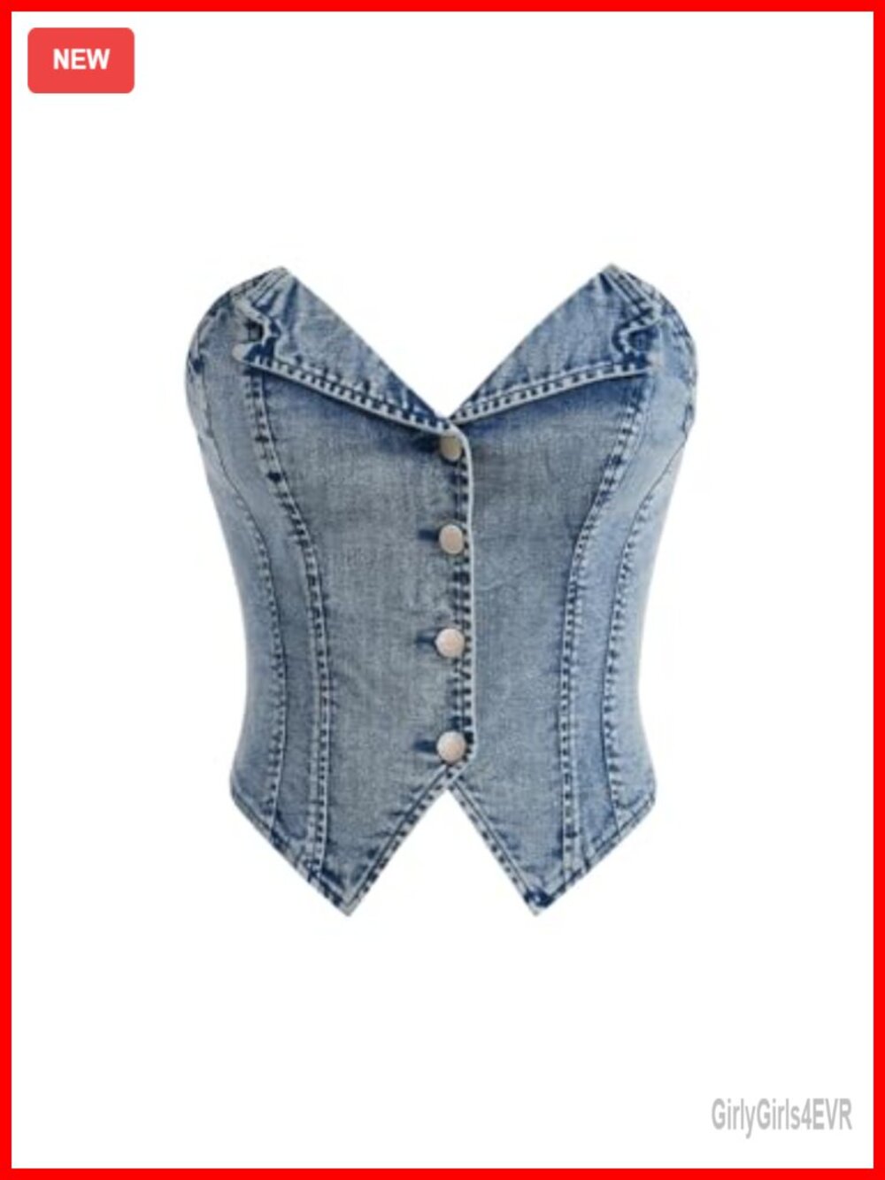 Button Down Denim Tube Top Asymmetrical Crop Y2k Party